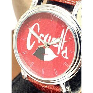 Disney Cruella Women's Watch WDS001023 Quartz Silver 38mm Red Leather Ba…